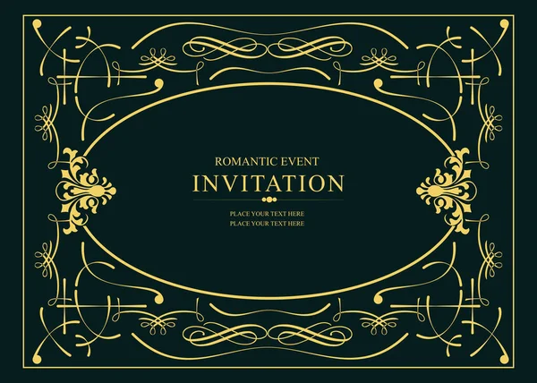 Gold Ornament Green Background Can Used Invitation Card Vector Illustration — Stock Vector