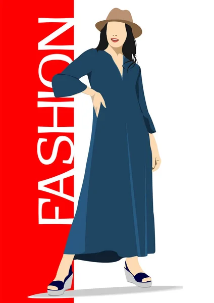 Silhouette Fashion Woman Blue Vector Illustration — Stock Vector