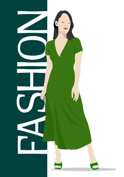 Silueta Mujer Moda Verde Ilustración Vectorial — Vector de stock