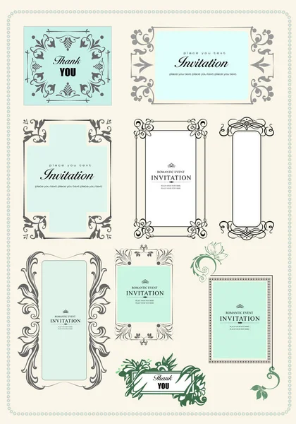 Set Ornate Vector Frames Ornaments Sample Text Perfect Invitation Announcement — Stock Vector