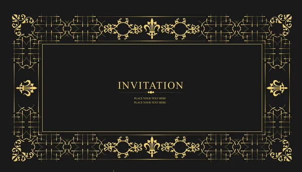 Arany Dísz Fekete Háttér Meghívókártyaként Használható Vektoros Illusztráció — Stock Vector