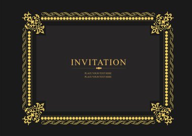 Koyu arkaplanda altın bir süs. Davetiye olarak kullanılabilir. Vektör illüstrasyonu