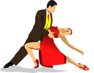 Tango yapan çiftler. 3d vektör illüstrasyonu