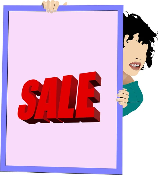 Girl Sale Board Vector Illustration — Stock Vector