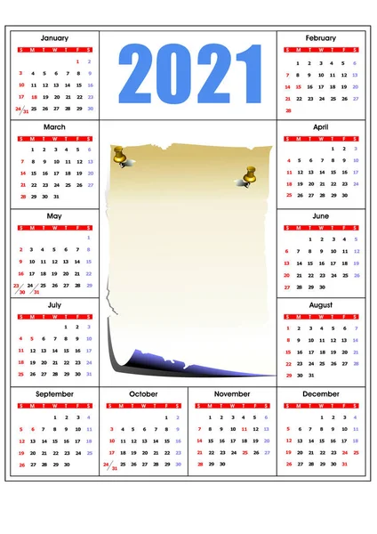 Calendario 2021 Puede Utilizar Como Organizador — Vector de stock