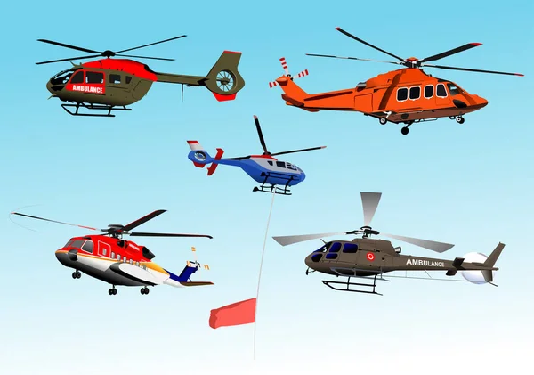 Set Ambulance Army Helicopter Vector Illustration — Stock Vector