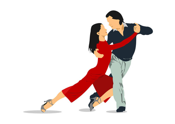 Пары танцуют танго. Трехмерная векторная иллюстрация