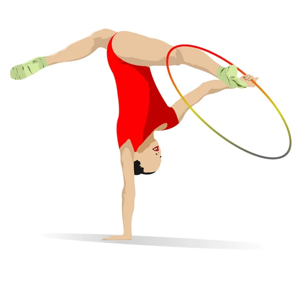 リズミカルな体操リングを持つ少女 3Dベクトル図 — ストックベクタ