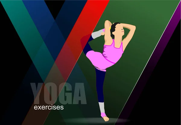 Donna Che Pratica Esercizi Yoga Illustrazione Vettoriale — Vettoriale Stock