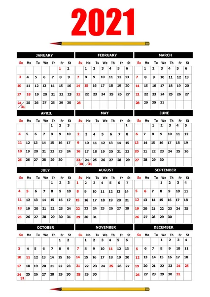 2021 Calendario Con Imagen Pancil Puede Utilizar Como Organizador — Vector de stock
