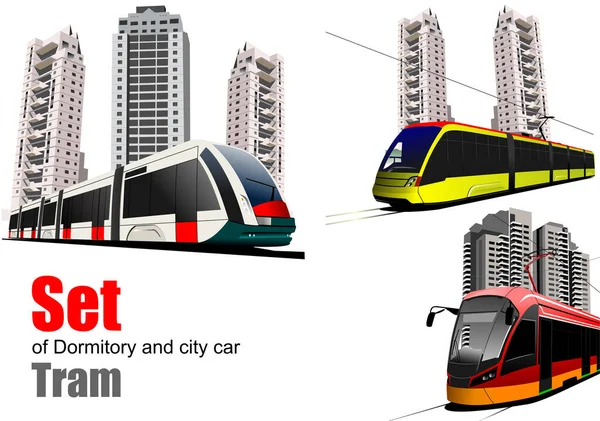 Набір Гуртожитку Міського Автомобіля Трамвай Векторна Ілюстрація — стоковий вектор