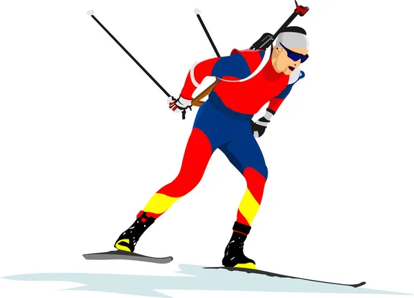 Biathlonläuferin Farbige Silhouette Vektor Illustration — Stockvektor