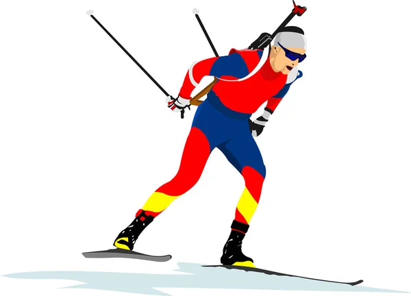 Biathlon Biegacz Kolorowy Sylwetka Ilustracja Wektora — Wektor stockowy