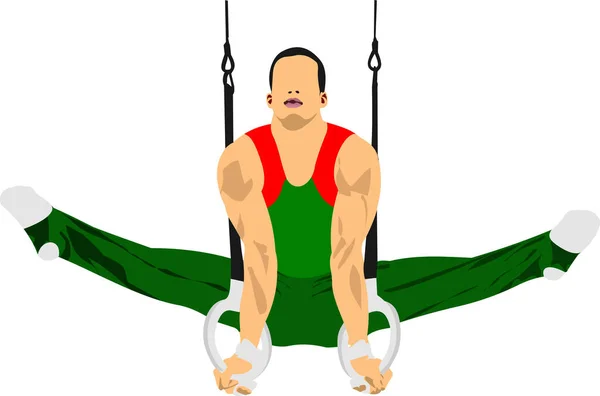 Gymnaste Performer Sur Les Anneaux Illustration Vectorielle — Image vectorielle