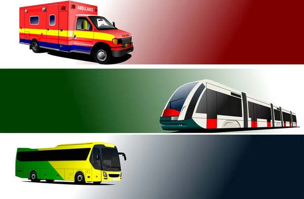 Três Faixas Com Transporte Municipal Vetor Ilustração Cor — Vetor de Stock