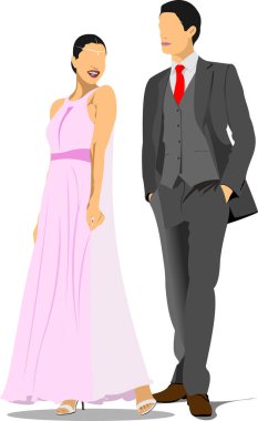 Gelin ve damat beyaz arka planda izole edilmiş. 3d vektör illüstrasyonu 