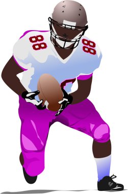 Amerikan futbolcu silueti iş başında. Vektör 3d illüstrasyon