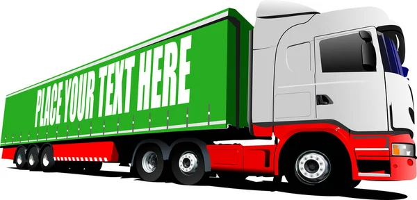 Vector Ilustracja Zielono Czerwony Samochód Ciężarowy Drodze — Wektor stockowy