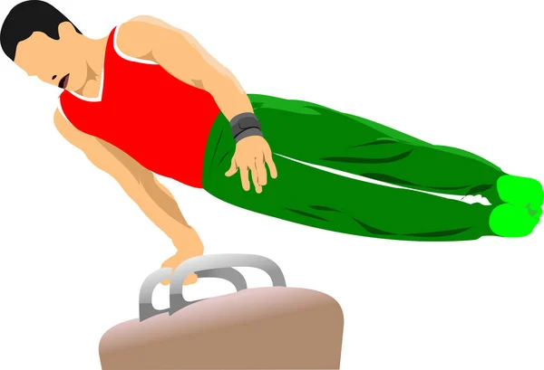 Een Gymnastiekspeler Pommelpaard Vector Illustratie — Stockvector