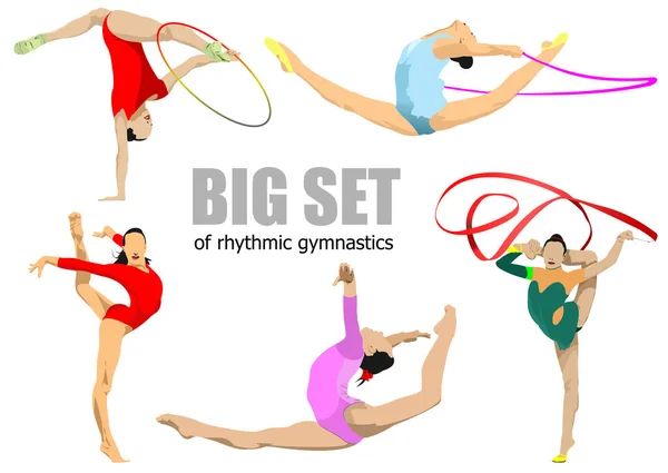 Ritmik Kız Jimnastiği Seti Vektör Illüstrasyonu — Stok Vektör