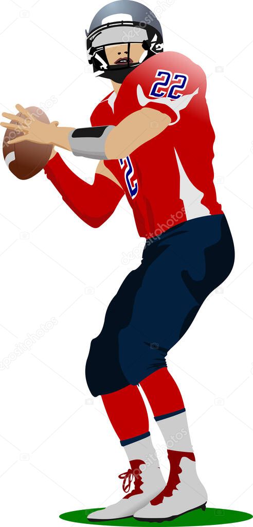 American football player silhouette in action. Vector 3d illustration