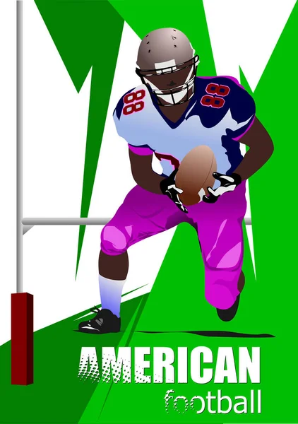 American Football Spieler Silhouette Aktion Vektor Illustration Poster — Stockvektor