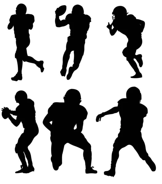 Zes Amerikaanse Football Speler Silhouetten Actie Vector Illustratie — Stockvector