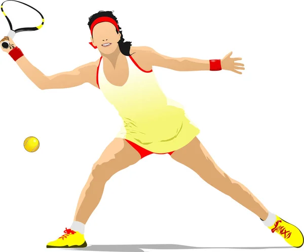 Woman Tennis Player Colored Vector Illustration Designers — Stock Vector