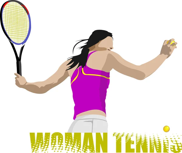 Donna Mancina Tennista Illustrazione Colorata Del Vettore Progettisti — Vettoriale Stock