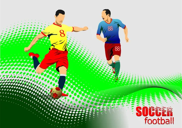 Affiche Match Football Deux Joueurs Illustration Couleur Vectorielle — Image vectorielle