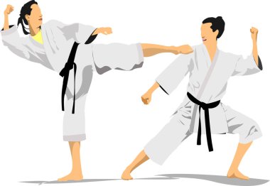Doğulu dövüş sporları. Karate. Renkli 3d vektör illüstrasyonu
