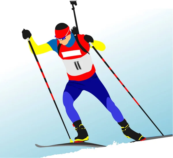 Biathlon Loper Gekleurd Silhouet Vector Illustratie — Stockvector