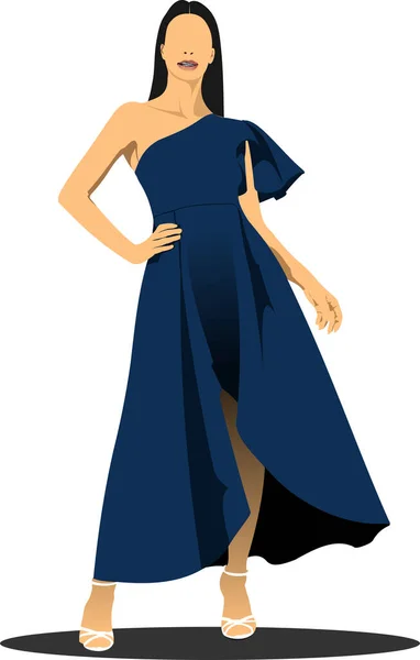 Silhouette Einer Modefrau Blau Vektor Illustration — Stockvektor