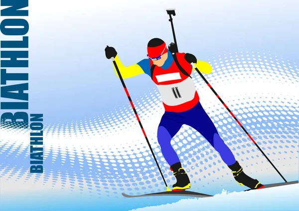 Biathlon Biegacz Kolorowy Sylwetka Strzelam Ilustracja Wektora — Wektor stockowy