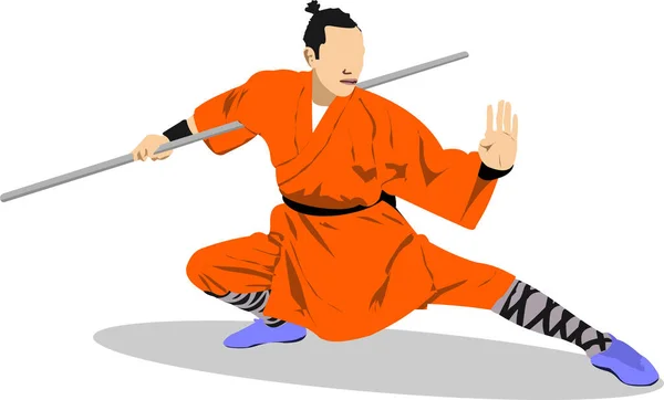 Sport Combattimento Orientale Kungfu Illustrazione Vettoriale Colorata — Vettoriale Stock