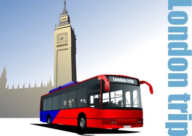 Londra otobüsü yolda. Koç! Vektör 3d illüstrasyon