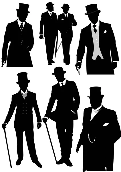 Uppsättning London Gentlemen Siluett Vektor Illustration — Stock vektor