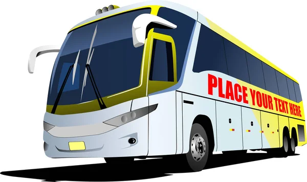 Bus Blanc Jaune Sur Route Coach Illustration Vectorielle — Image vectorielle