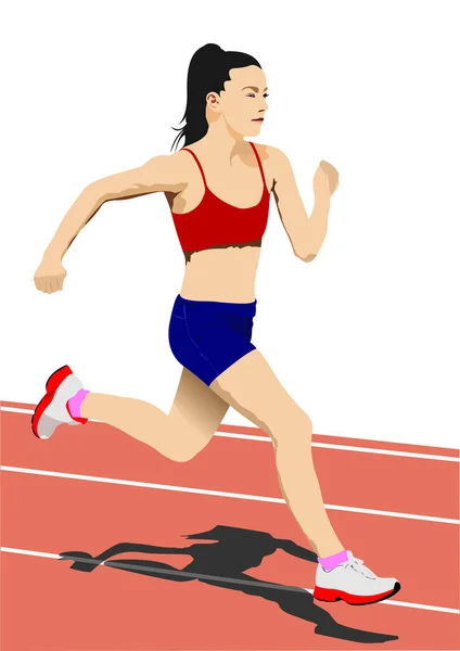 Running Woman Track Field Vector Illustration — Stock Vector