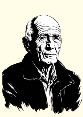 Ceket giyen, bilgelik ve deneyim aktaran yaşlı bir adamın tasviri.