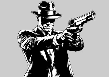 Tabanca doğrultan gizli bir ajanın Retro stili çizimi