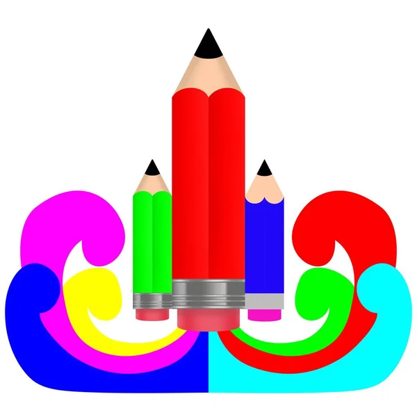用主要颜色的烟构成的球拍形式的铅笔的卡通形象 — 图库照片
