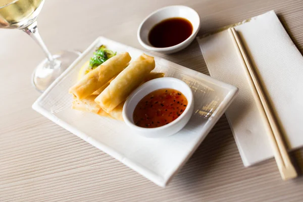 Japanise meal harumaki on the plate — Stock Photo, Image