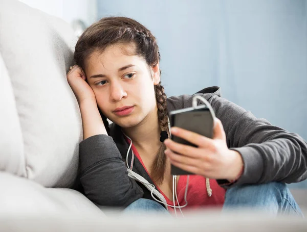 Young Girl Feeling Distressed Lonely Alone Home — Stock Photo, Image