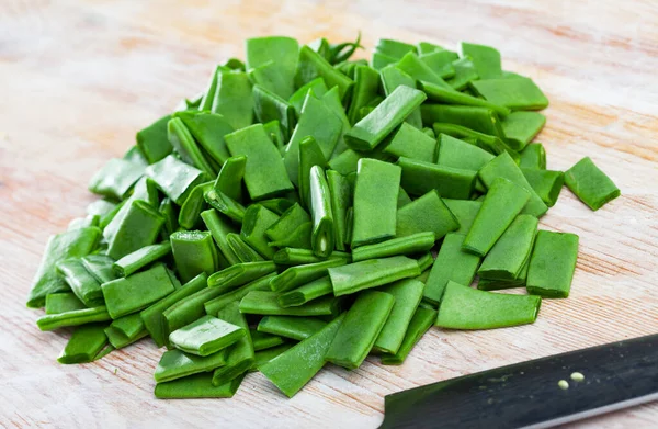 Grüne Helda-Bohnen in Scheiben geschnitten — Stockfoto