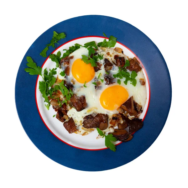 Fried eggs with mushrooms — Stock Photo, Image