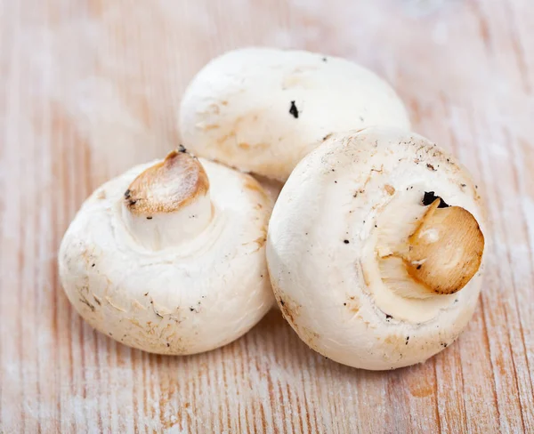 Champignons crus sur table en bois — Photo