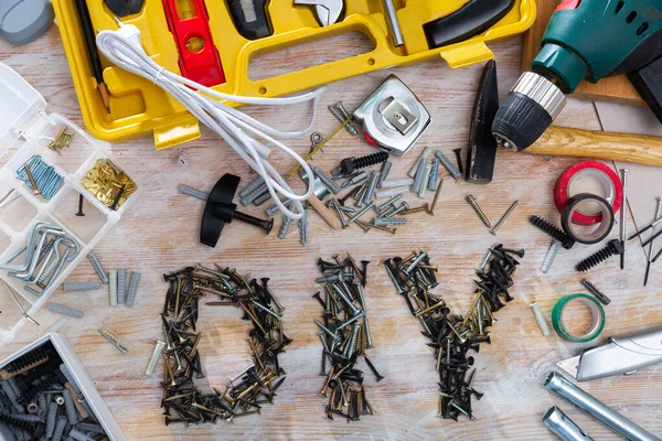 Bild av handverktyg för reparation på träyta — Stockfoto
