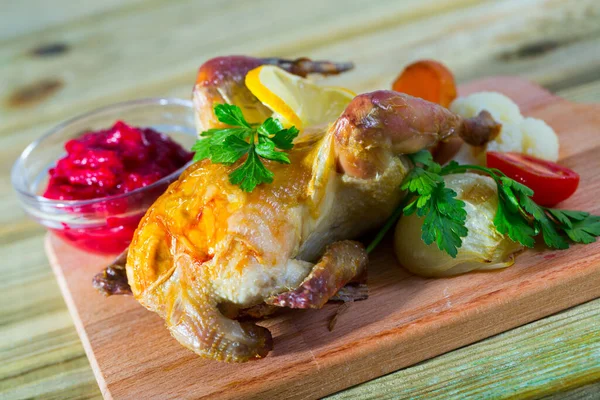 Poultry dish with cranberry sauce — Stock Photo, Image