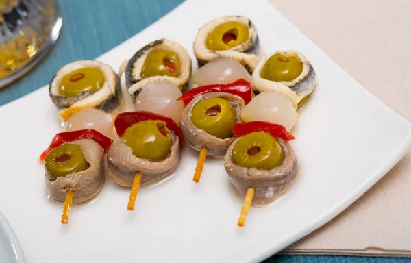 Appetizers with anchovies and vegetables — Stock Photo, Image